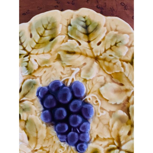 Majolica Plate Sarreguemines France Grape Fruit With Leaves 7.5 Inch - Picture 3 of 6